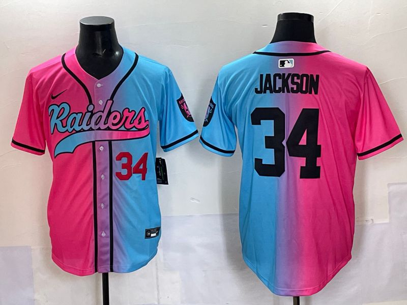 Men 2025 Oakland Raiders #34 Jackson Blue pink Nike Limited NFL Jersey 003